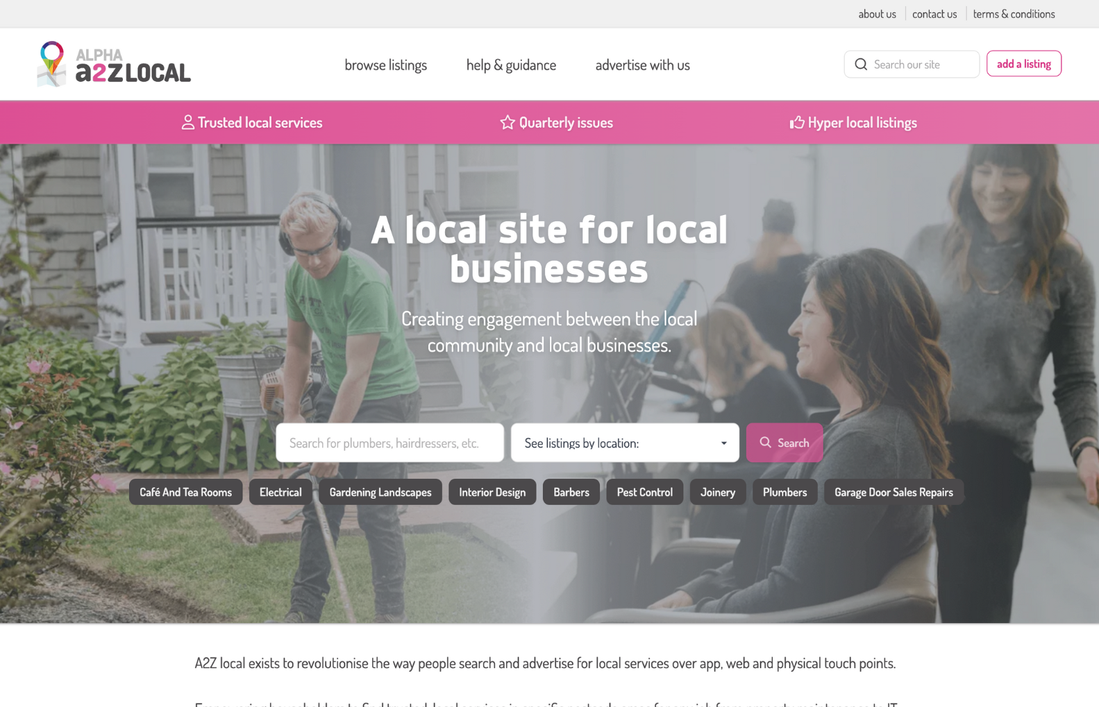 Screenshot of the A2Z Local website