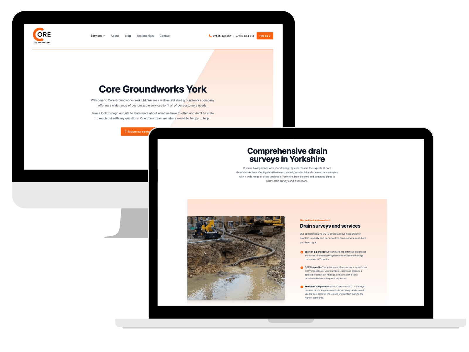 Core Groundworks bespoke website design home page