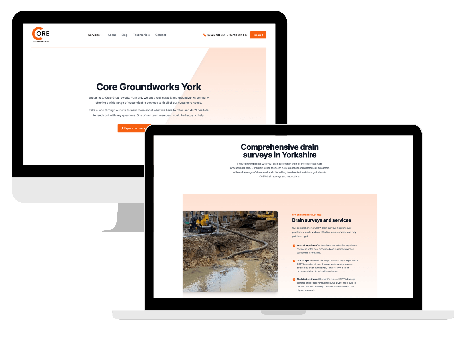 Core Groundworks bespoke website design home page