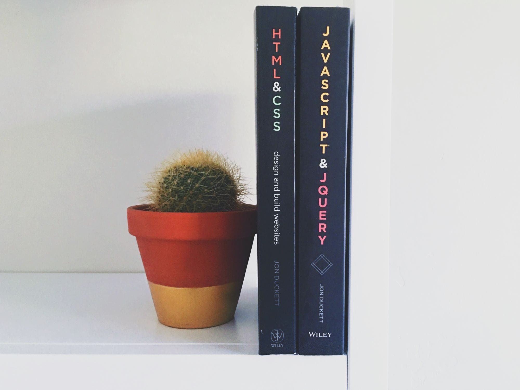 Lovely web development books on a shelf