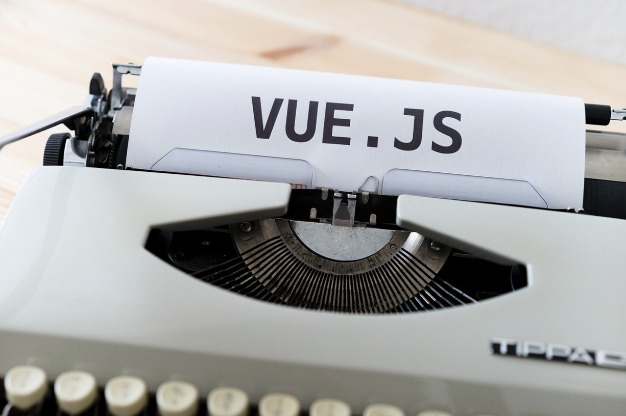 typewriter with Vue.js on it